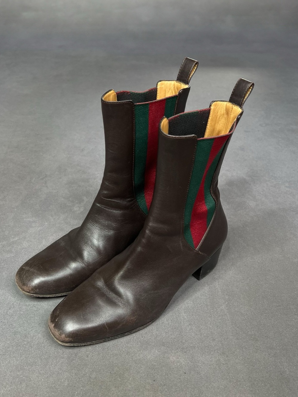 Gucci Karen Web Ankle Boots Color Block Brown & Green EU 38